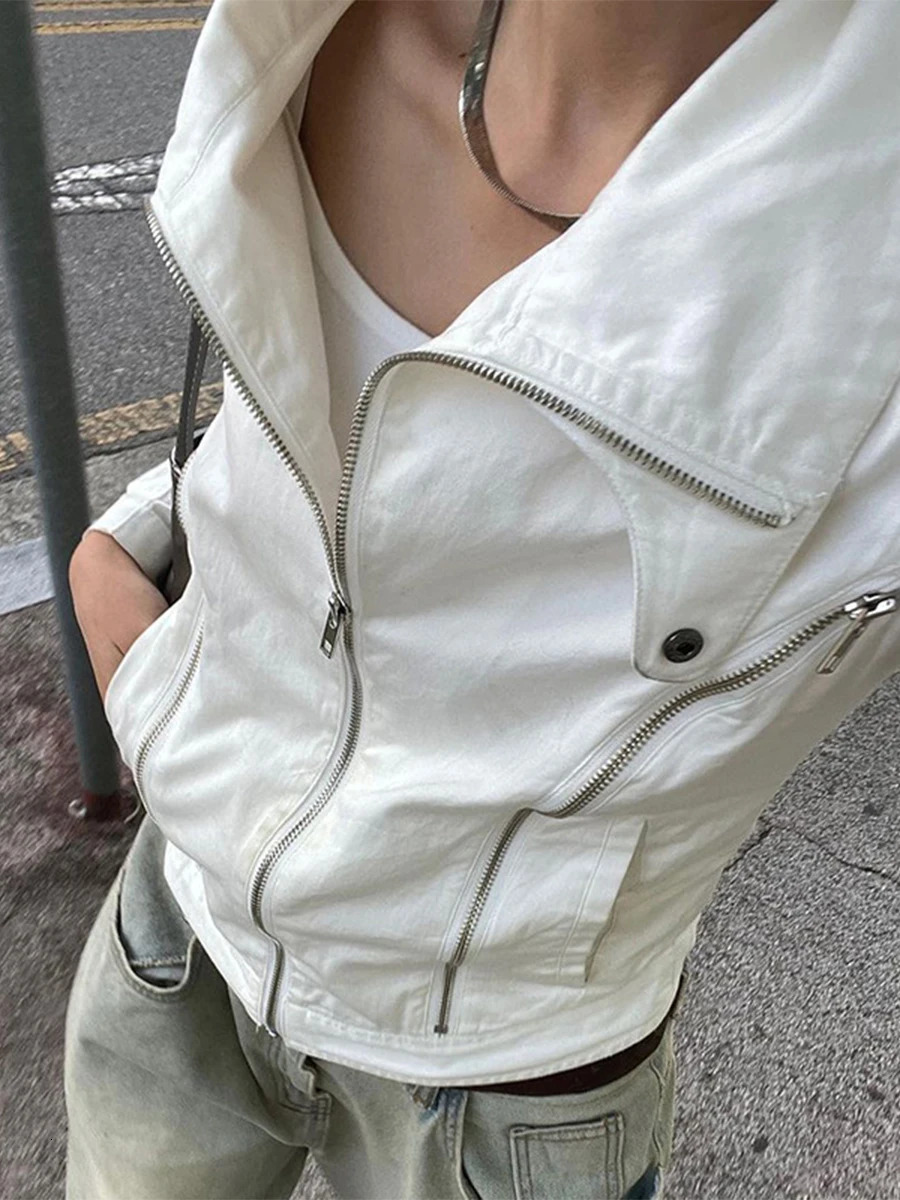 Women Vintage Casual Jacket Long Sleeve Stand Collar Zipper Closure Solid Cool Fall Spring Outwear 250715