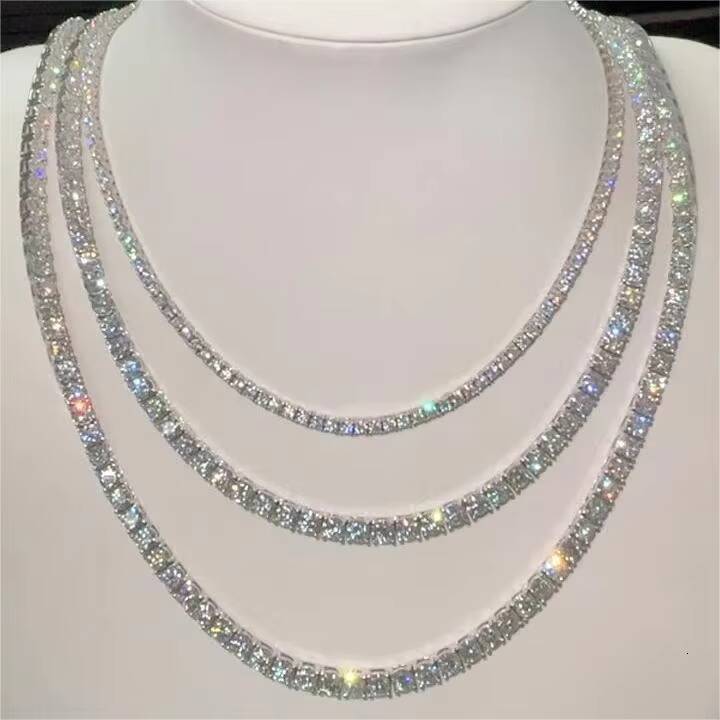 Pass Diamond test Hiphop Tennis Chain Luxurious 3mm 6mm 925 Sterling Silver Necklace DVVS Moissanite Tennis Chain
