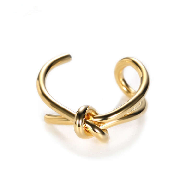 New Korean and Japanese Trend Double Layer Knotted Open Personality Simple Knot Design Gold Plated Ring Niche Jewelry