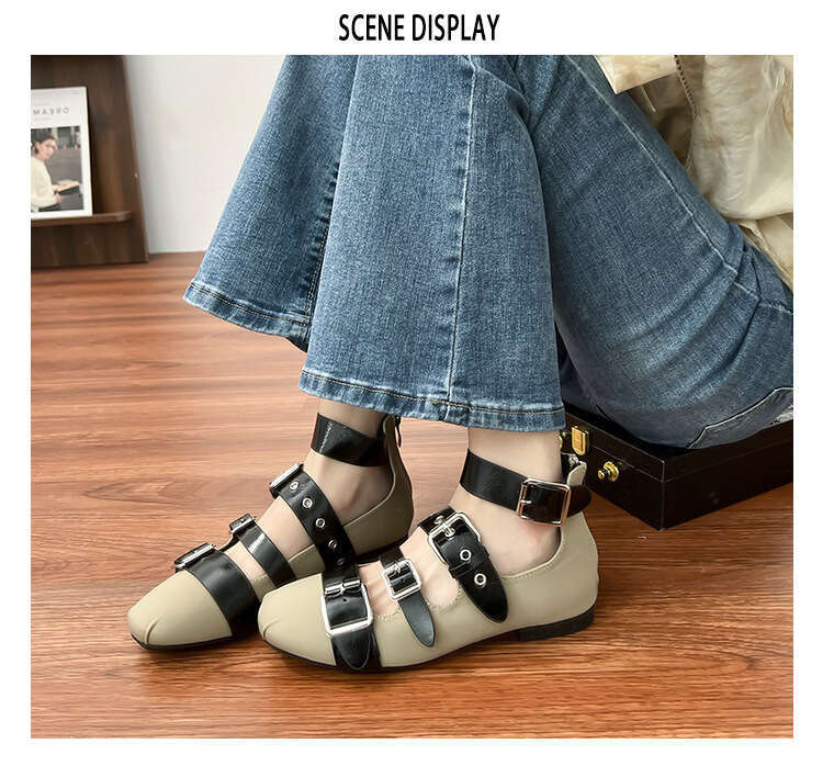 2025 Spring Summer New French Style Belt Buckle Single Women, High-End Versatile Casual Shoes with Soft Soles for Comfortable Wear