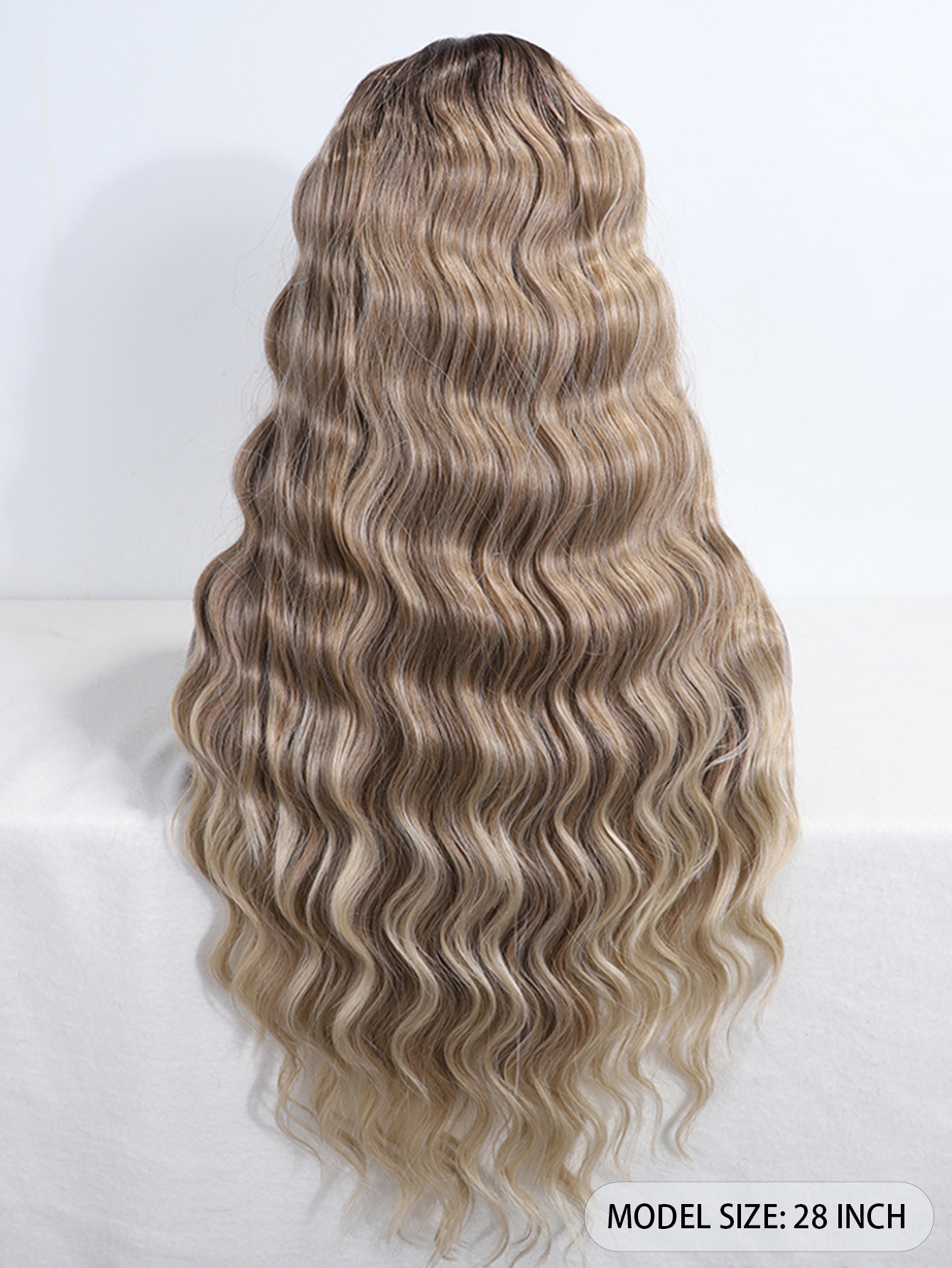 Rebecca Fashion Synthetic Hair 13*4*1 Lace Front Wigs For Women 28 Inch Highlight Honey Brown Body Wave Wig Lace Wig High Temperature Fiber