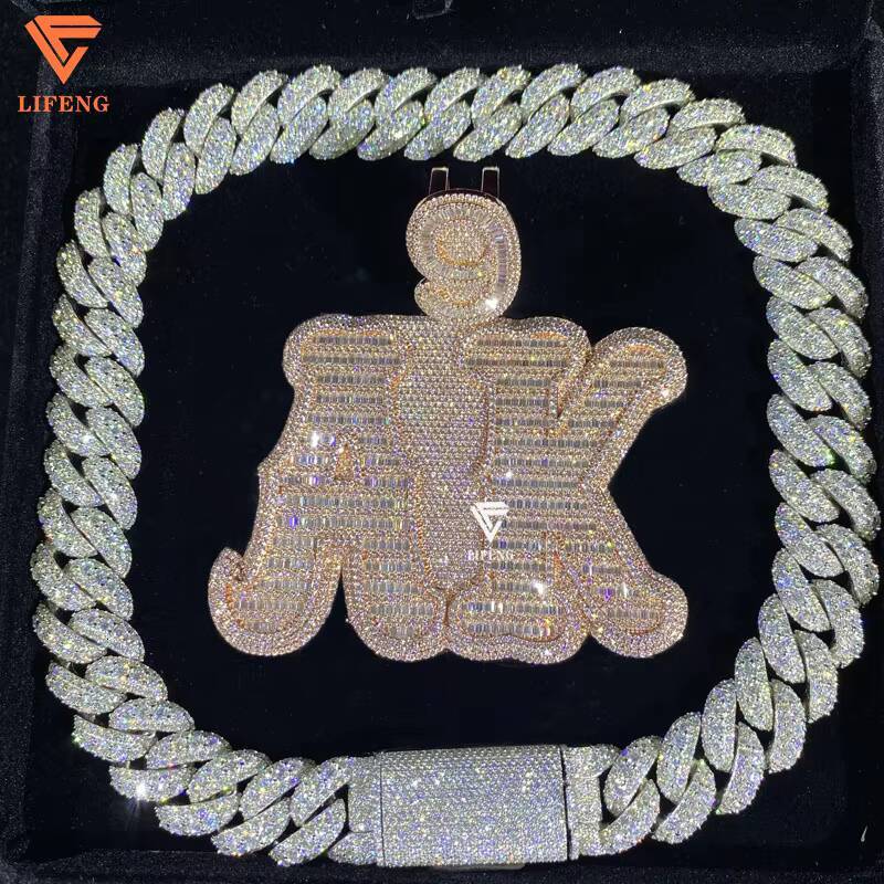 925 Silver Necklace 18mm 20mm Silver 10k/14k/18K Gold Plating Moissanite 3 Rows Prong Iced Out VVS Miami Cuban Link Chain