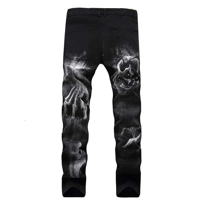 2025 Dark Streetwear Skull Print Punk Stretch Slim Y2K Jeans Pants For Men Clothing Hip Hop Cotton Long Trousers Mens Clothing X250718
