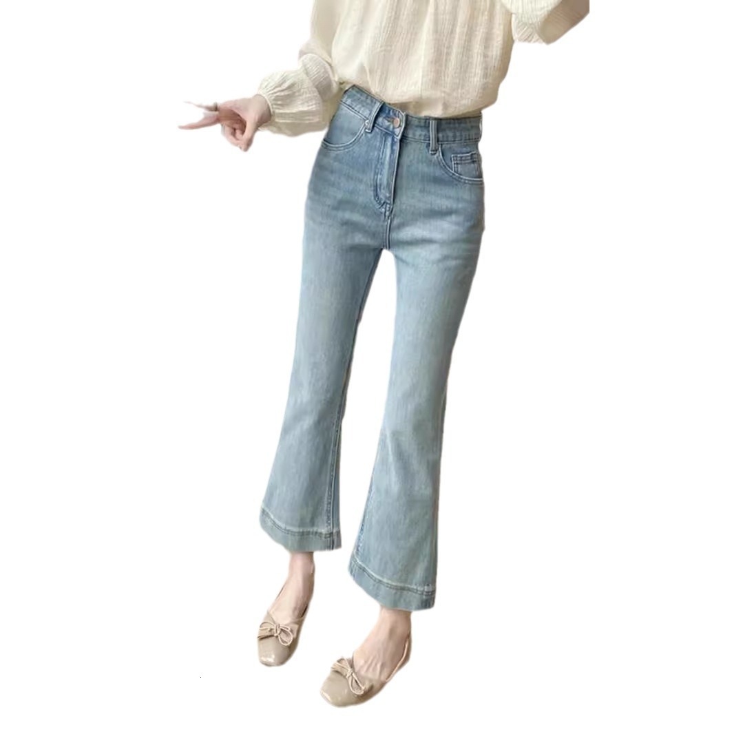 Light Blue Four-Way Stretch Thin Flared Jeans Women Summer Plus Size Casual Straight Pants for Petite Girls