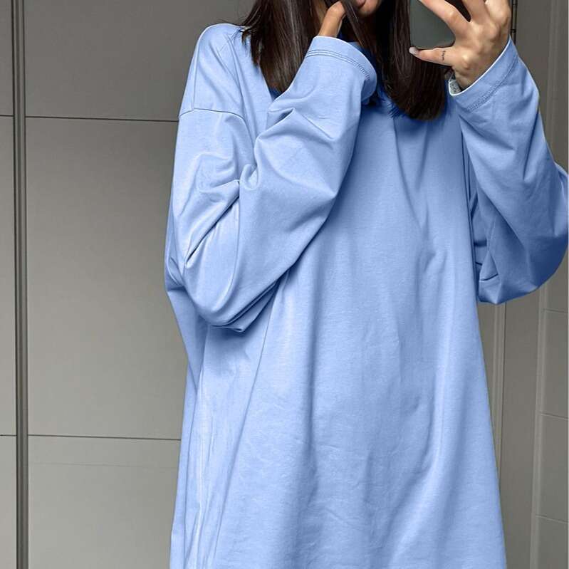 Spring And Autumn New Solid Color Long Sleeve T-Shirt For Women BF Style Extended Pure Cotton Top 3317A B5