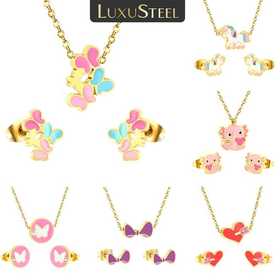 LUXUSTEEL Drip Oil Style Pendant Necklace Earring Sets for Women Girl Stainless Steel Chain Necklace Jewelry Gift X2507181