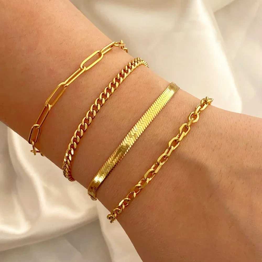 FSUNION 4 Pcs/Set New Trendy Classic Gold Color Twist Cuban Snake Chain Bracelet Sets for Women 2025 Fashion Jewelry Gifts X2507181