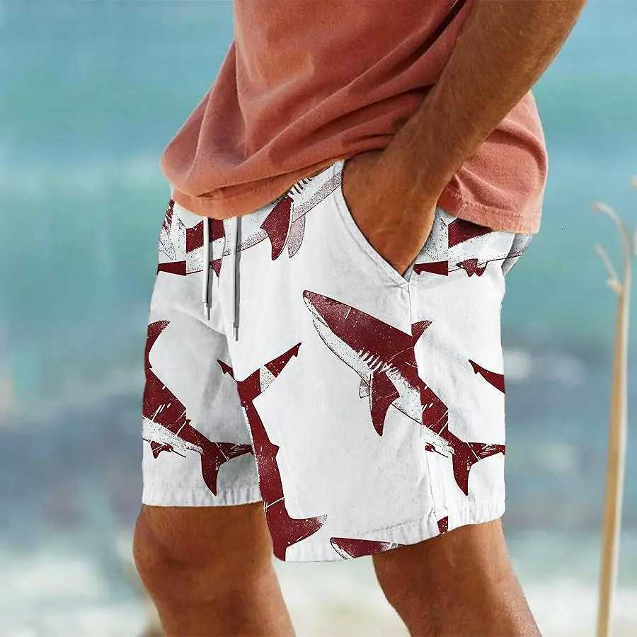 Mens Hawaiian Swim Trunks 3D Shark Print Beach Shorts Quick Dry Outdoor Leisure Sports Shorts Swimwear Fashion Mens Shorts W250718
