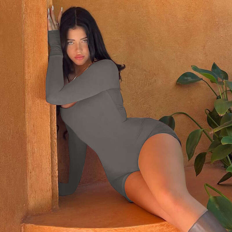 Autumn New Women's Long Sleeve U-Neck Drawstring Backless High Waist Hip-Lifting Sports Yoga Jumpsuit B5