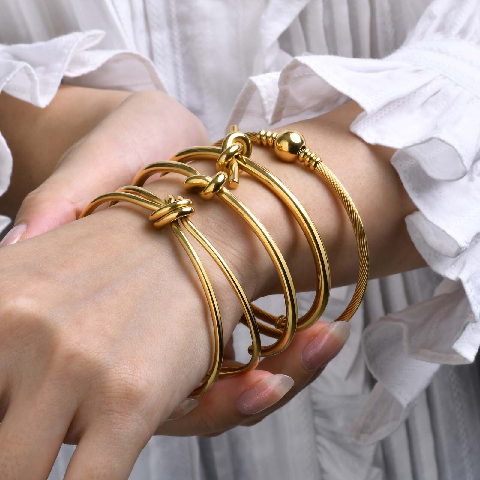 Stainless Steel Open Knot Women's Fashion Bracelet Jewelry Simple Style Hand Accessories ddmythur