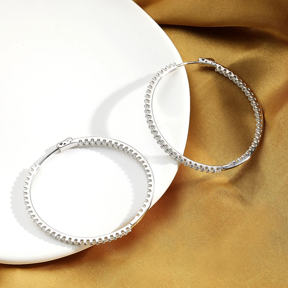 D Color 2.5mm Real 60mm Big Hoop Earrings For Women Gift S925 Sterling Silver Stud Earrings Plated 18K Fine Jewelry 250716