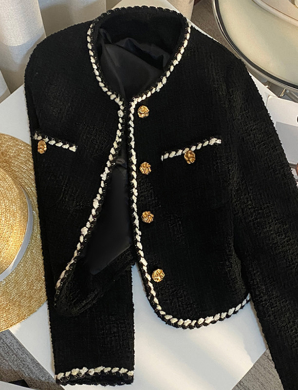 MEXZT Vintage Tweed Jacket Women Elegant Cropped Quilted Coat Commute Black Blazer Winter Ladies Korean Short Outerwear Tops 250718