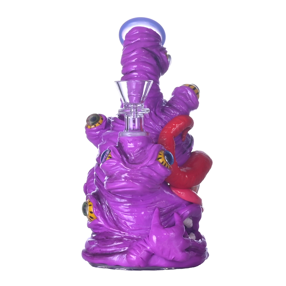 16cm/6.2in,HippiesGlass,Glass Bong With Cute Monster,Monster Bong,Borosilicate Glass Water Pipe,Glass Hookah,Hand Painted,Home Decorations,Somking Acc
