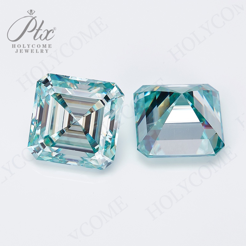 Wholesale Aqua Blue 6*6mm~12*12mm Original Color Asscher Cut Loose Moissanite Synthetic Diamond Mineral Gemstone Jewelry Making Materials