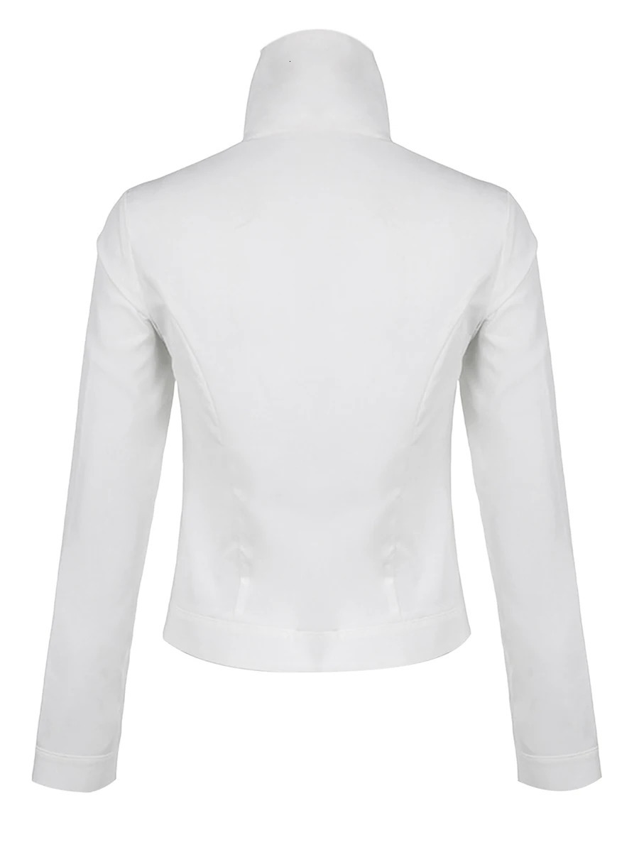 Women Vintage Casual Jacket Long Sleeve Stand Collar Zipper Closure Solid Cool Fall Spring Outwear 250715