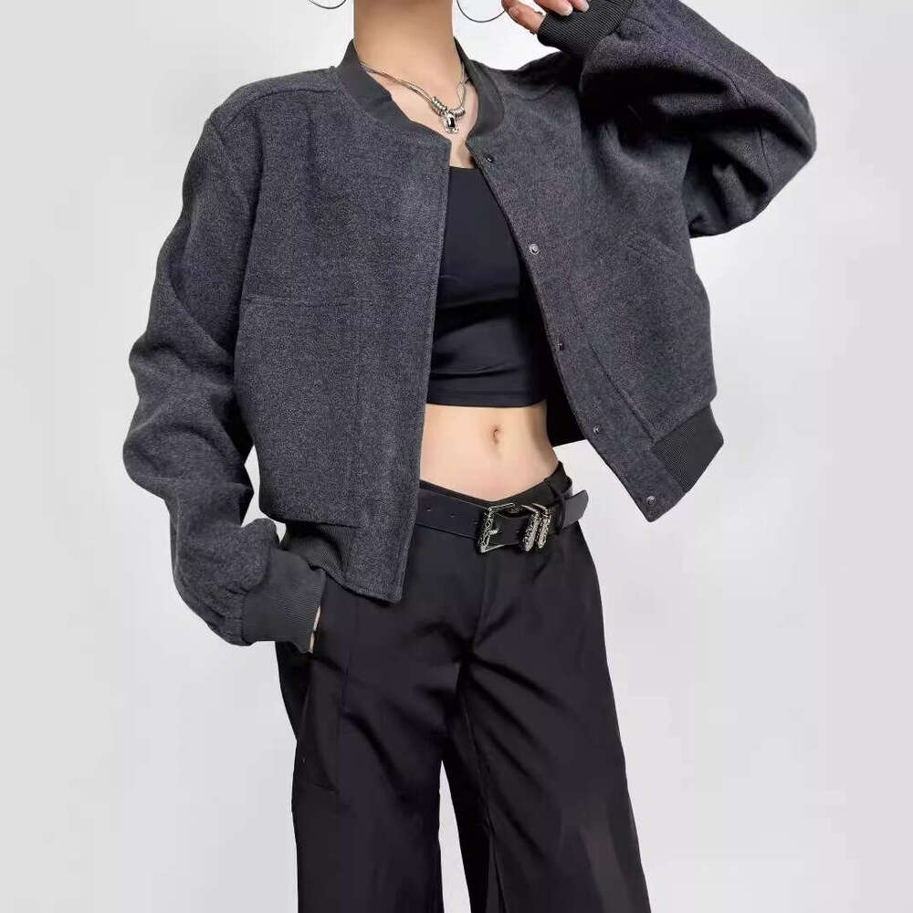 Autumn New Woolen Short Casual Design Sense High-End Baseball Jacket For Women B5