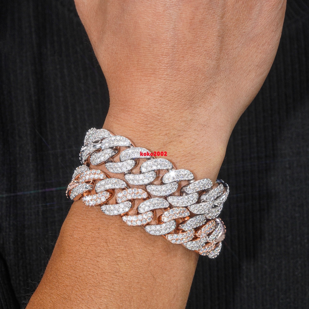 18MM Width Hip Hop Jewelry Men Necklace Bracelet Sterling Silver 925 VVS Moissanite Miami Iced Out Cuban Link Chain