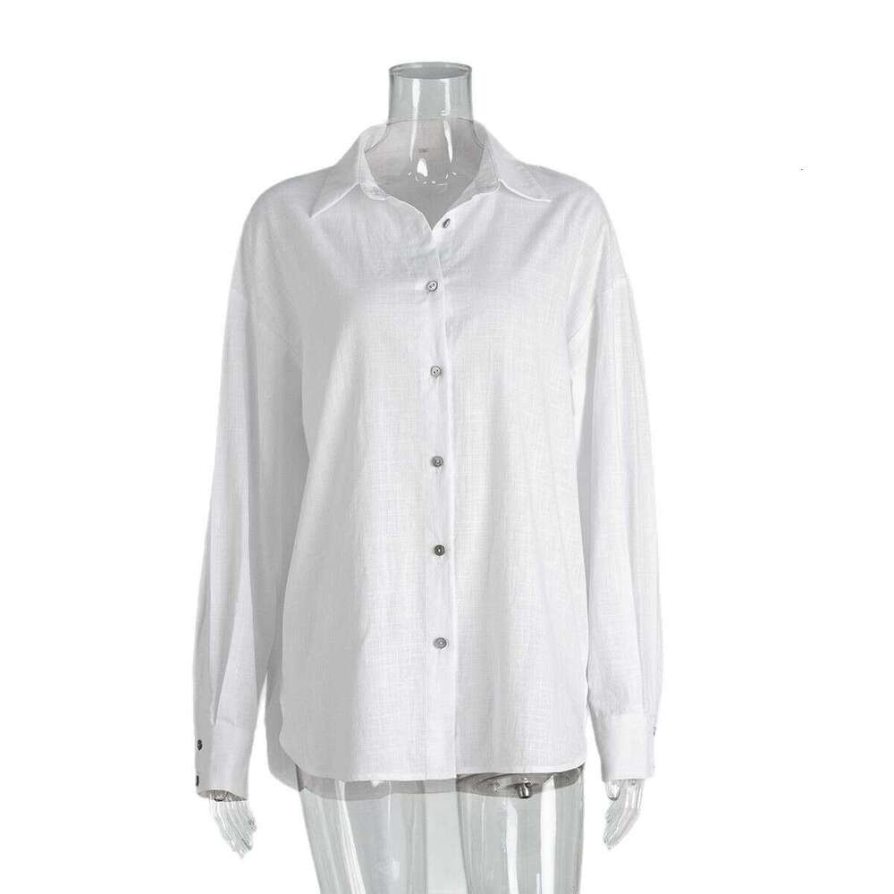 Spring Summer Versatile Lazy Fashion Casual Solid Color Simple Loose Shirt B5