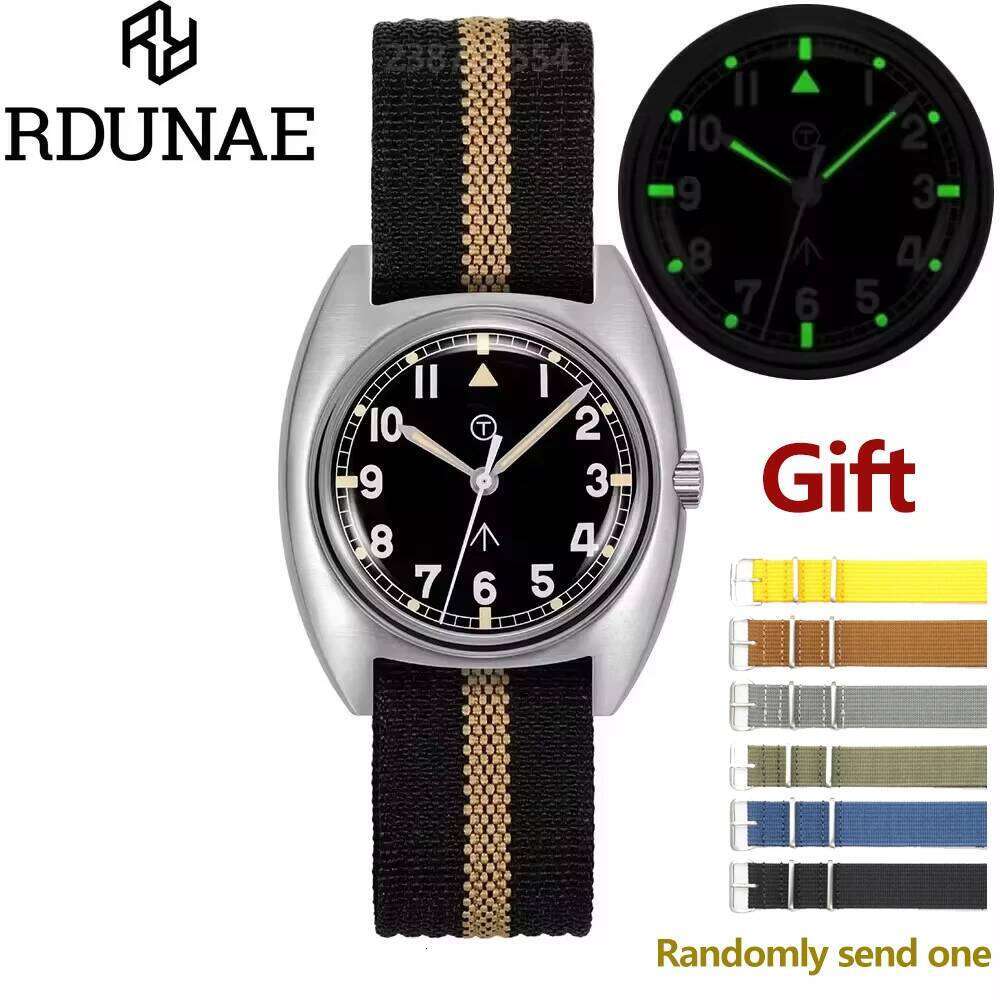 RDUNAE RA02 Military Quartz Watch K1 Mineral Glass Stainless Steel Luminous Watches Vintage G10 36mm Men Wristwatch reloj hombre free shipping