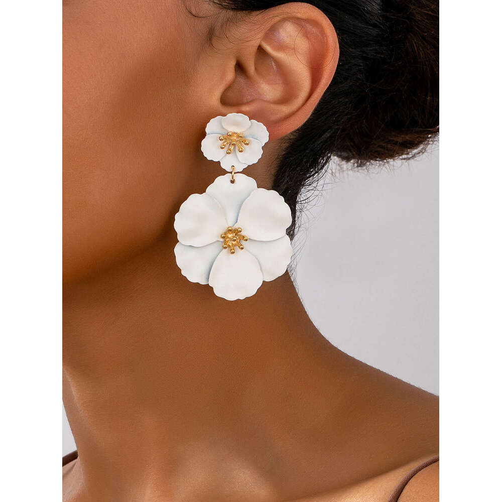 Forest Style Girl Long Elegant Designer Jewelry Creative Colorful Flower Spray Paint Multi-layer Earrings