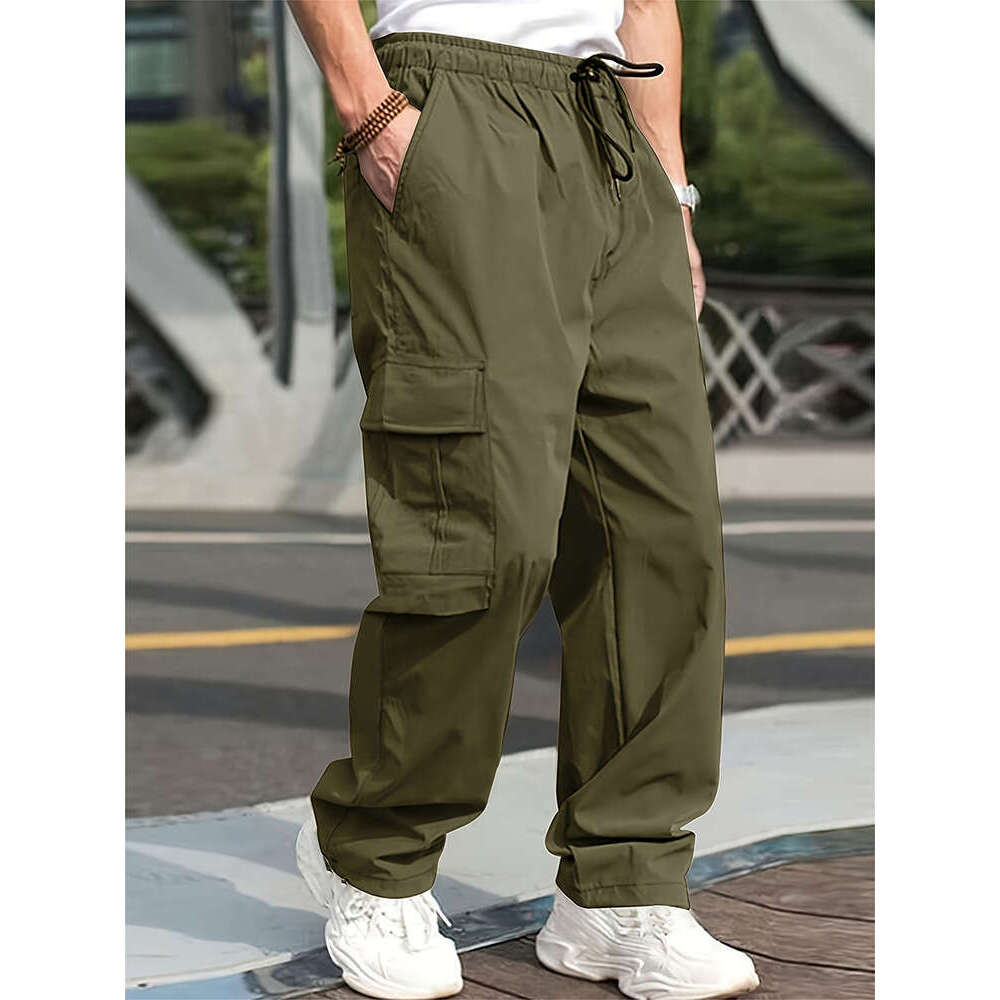 Spring Summer New Men's Cargo With Drawstring And Multiple Pockets Casual Long Pants B5