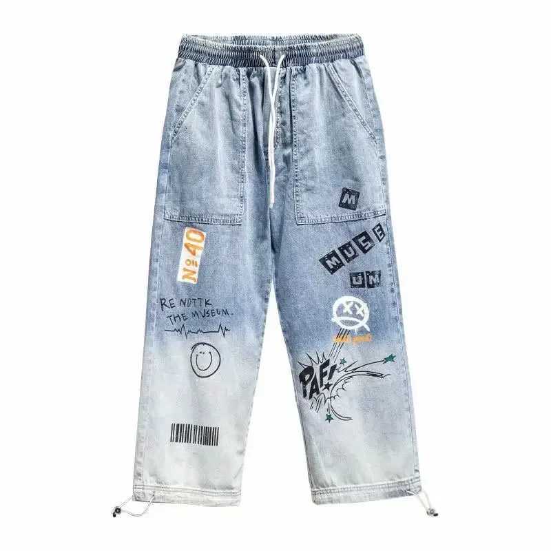 Spring Autumn Letter Print Loose Jeans Cartoon Graffiti Drawstring Trousers Hip Hop Trend Casual Streetwear Jogging Pants X250718