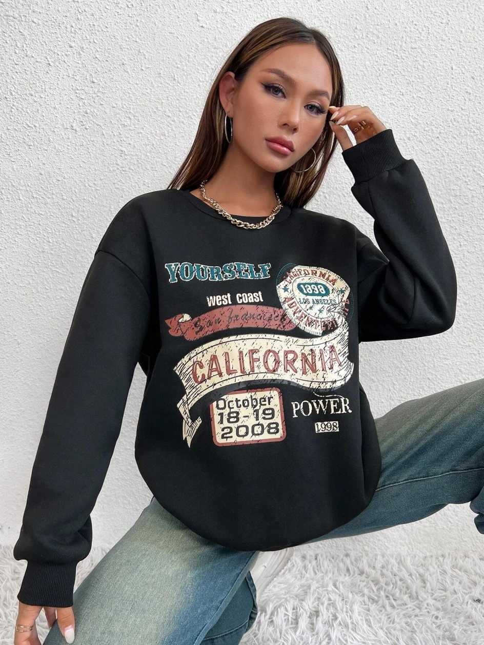 California Yourself Letter Printed Women Sweatshirt Harajuku Casual Hoodie Fashion Loose Hoodie Warm Vintage Fce Fe Tops XJ250717
