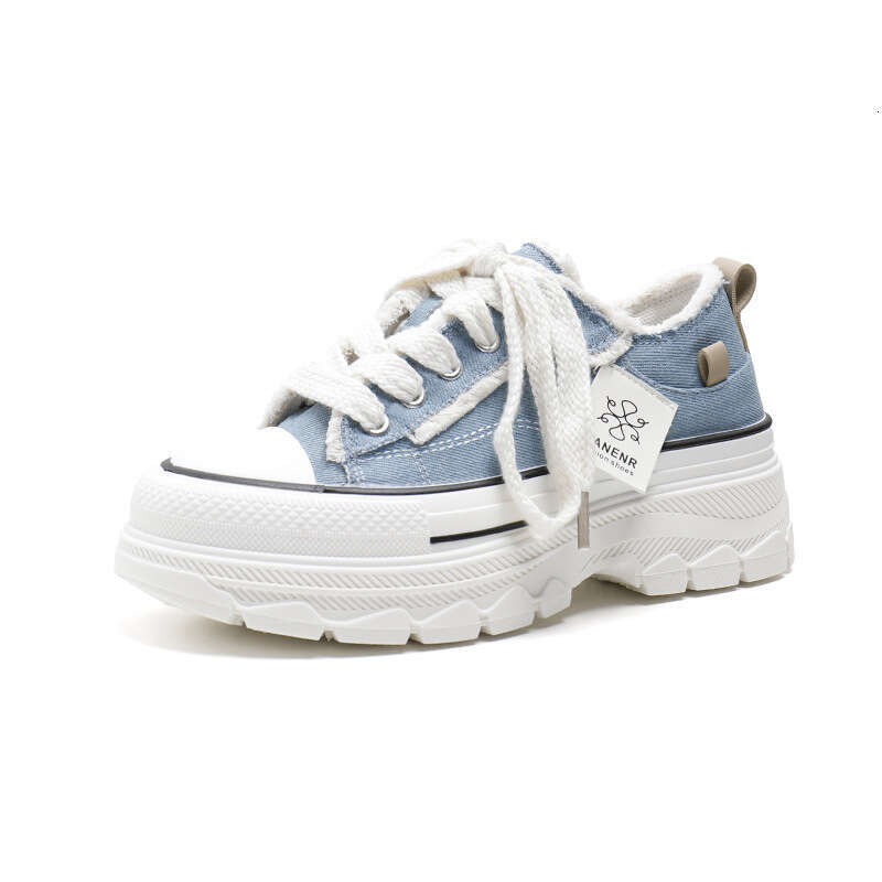 2025 Spring New Thick-Soled Canvas Free shipping for Women Round Toe Tassel Denim Student Casual Shoes Height Increasing Sneakers 606