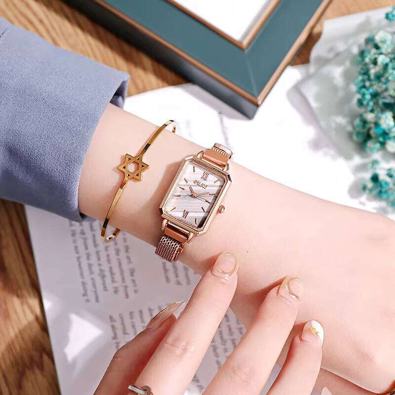 Vintage Magnetic Closure Watch - 14mm Retro Square Face Quartz Watch for Women | Minimalist Alloy Strap Dress Watch (6 Colors)