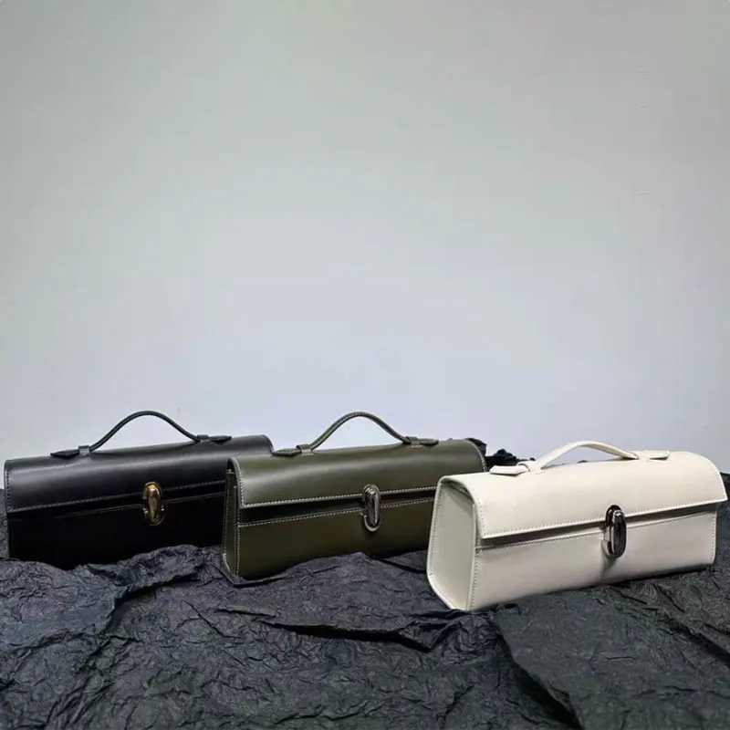 Genuine Leather Small Square Bag Rectangular Baguette Tote Womens Simple Handbag Y250717