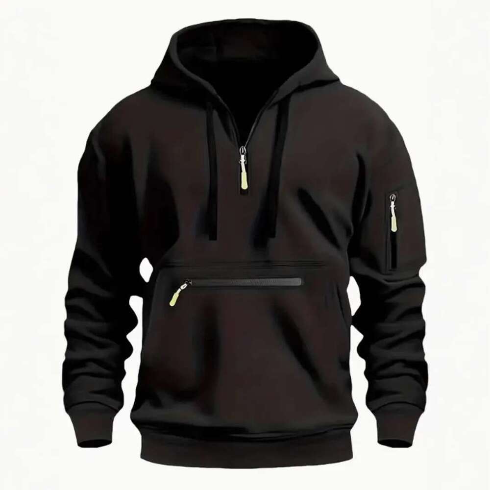 New Men's Sweatshirt Spring Autumn Casual Sports Multi-Zipper Arm Pocket Pullover Hoodie B5