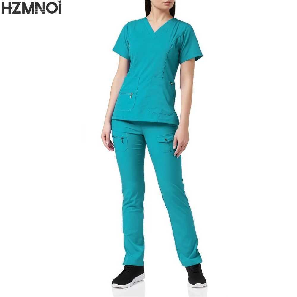 Pants Sets Short Sleeved Top Scrub Solid Color Surgical Gowns Medical Accessories Manicurist Beautician Nursing Scrub Sets Women Z250718