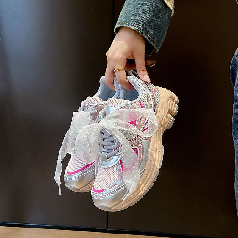 2024 Autumn New Thick-Soled Dad for Women Korean Version Breathable Butterfly Ribbon Free shipping Casual Shoes Student Sneakers 9201