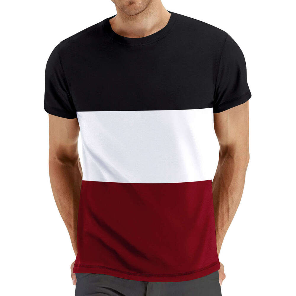 Summer Plus Size Casual Block Crew Neck Short Sleeve Fashion Contrast Color Men's Fitness Sports T-Shirt B5