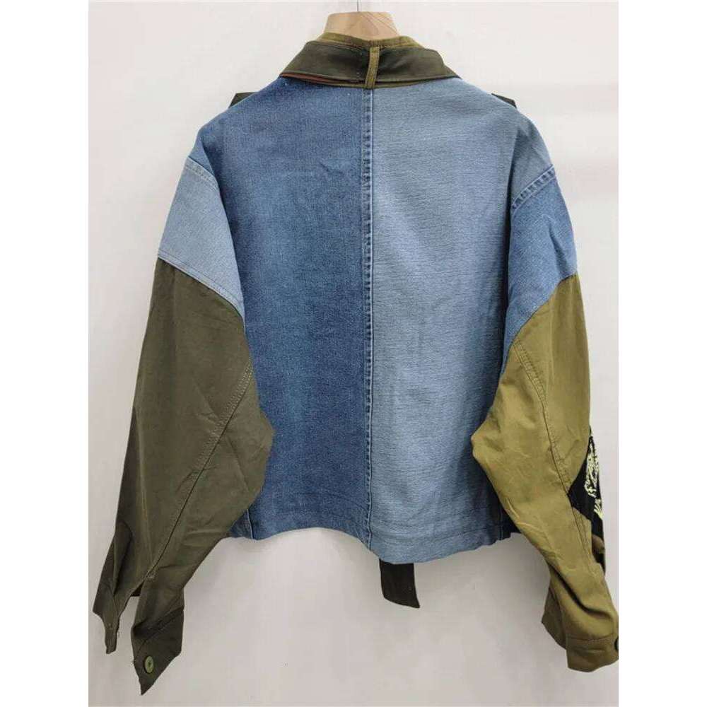 Patchwork Style Jacket Vintage Oversized Multi Fabric Design Casual Streetwear Fashion Coat With Pockets ZM753