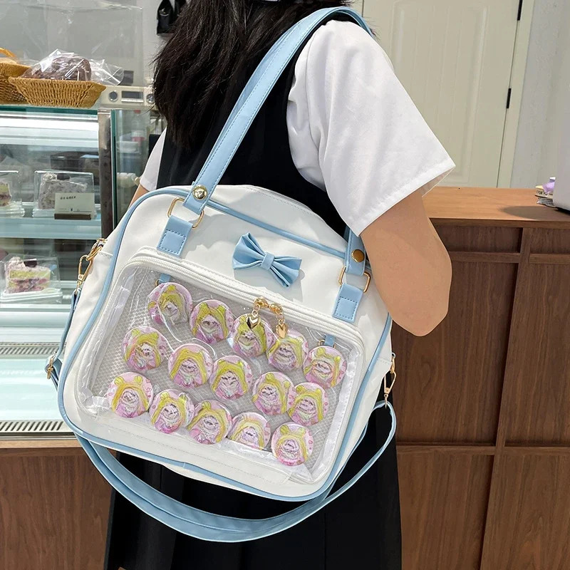 Y2K Cute Bow Ita Bag Girl Transparent Shoulder Bag Women Fashion Shoulder Crossbody Bags Ladys DIY Badge Tote Bag Lolita Handbag 250714
