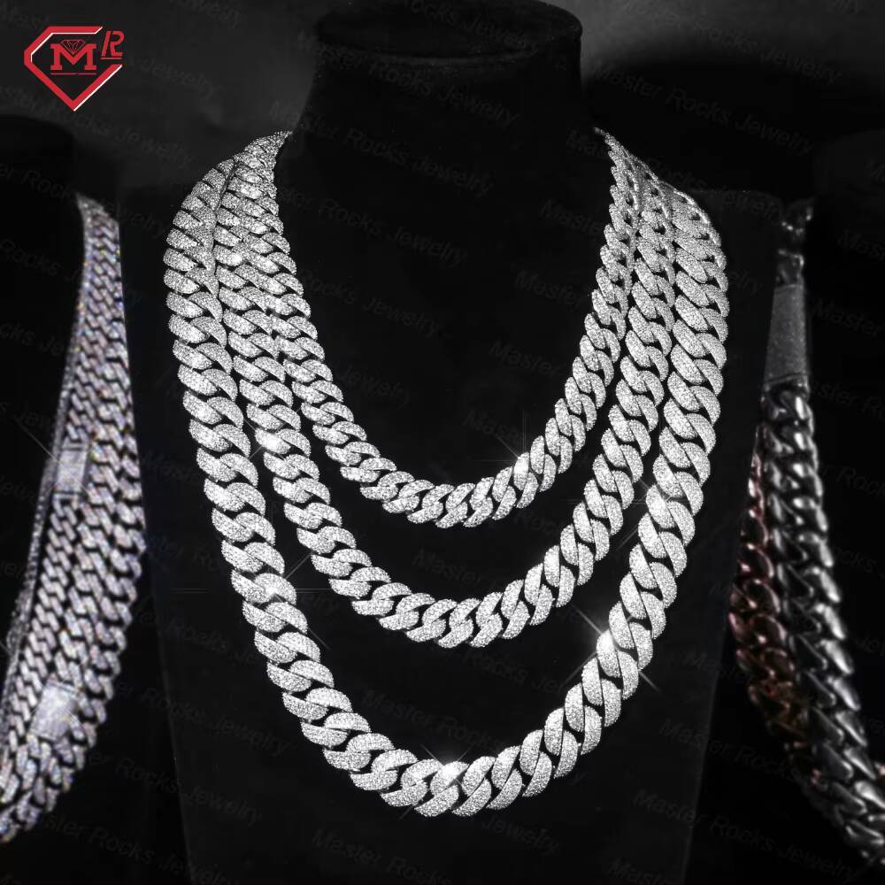 6-15mm Moissanite Cuban Link Necklace Miami 925 Silver Hip Hop Jewelry Moissanite Cuban Chain