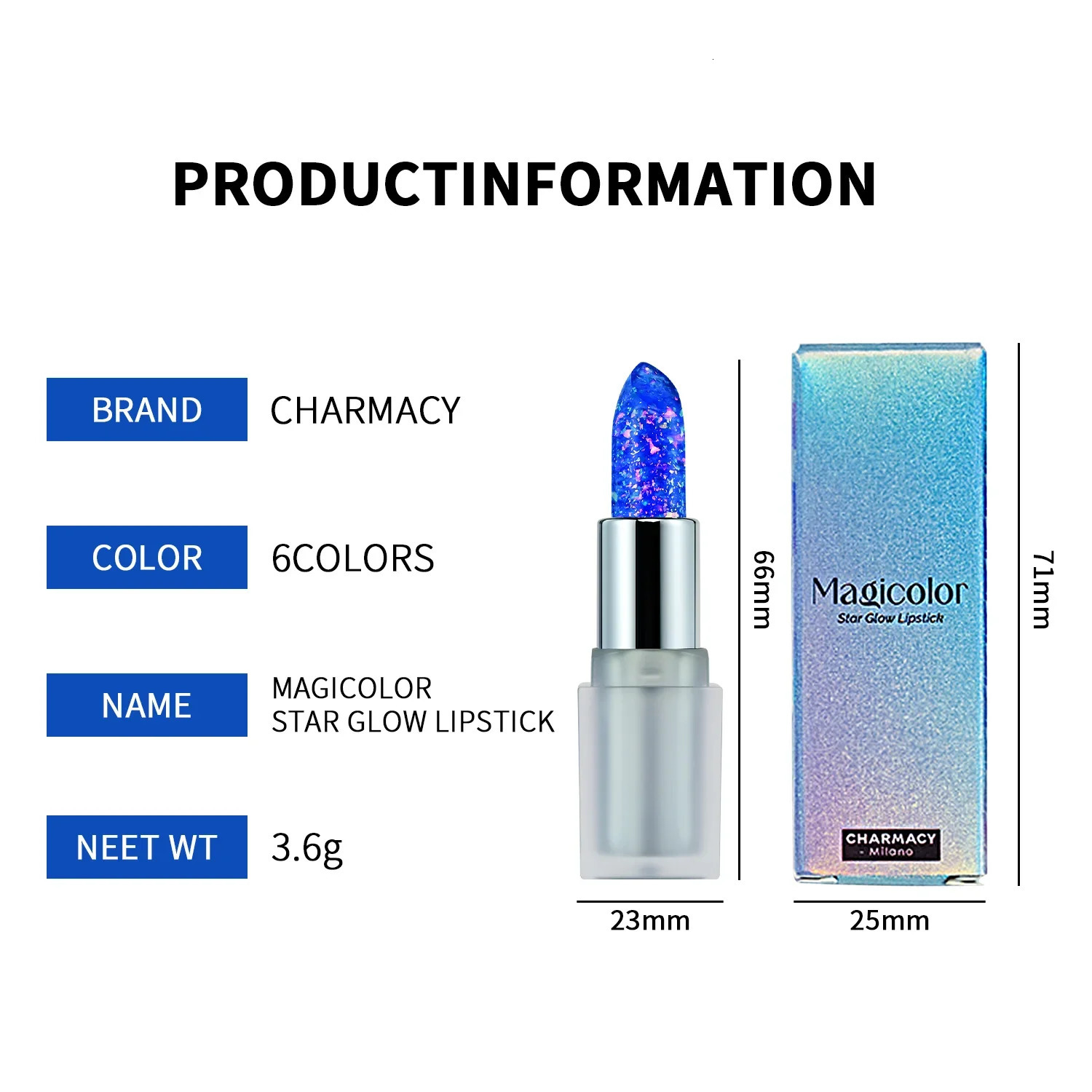 CHARMACY 6 colors Magicolor star glow lipstick PH change shift colors lip gloss nourish moisture professional lip makeup 250716