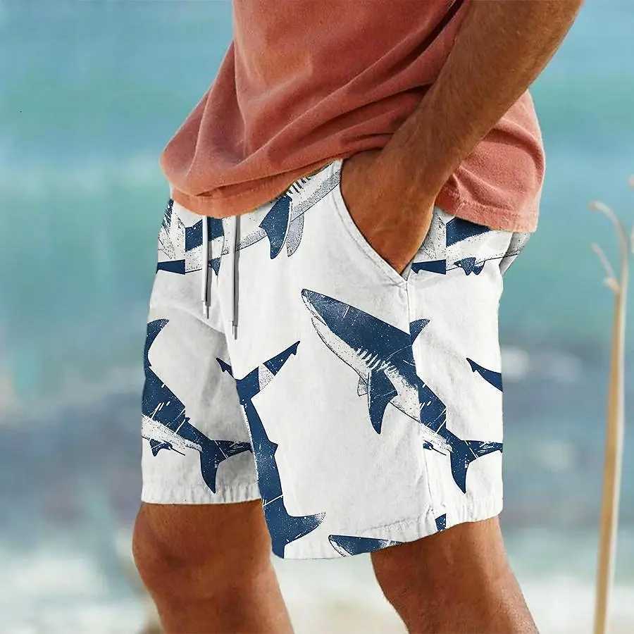 Mens Hawaiian Swim Trunks 3D Shark Print Beach Shorts Quick Dry Outdoor Leisure Sports Shorts Swimwear Fashion Mens Shorts W250718