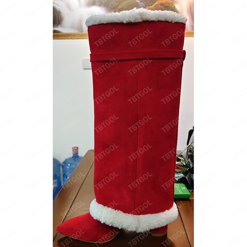 Fashion Shark Boots Winter Snow Boot Chunky High Heel Christmas Boots Wool Women Western Cowboy Boot Embroidery Knee High Boots XY55