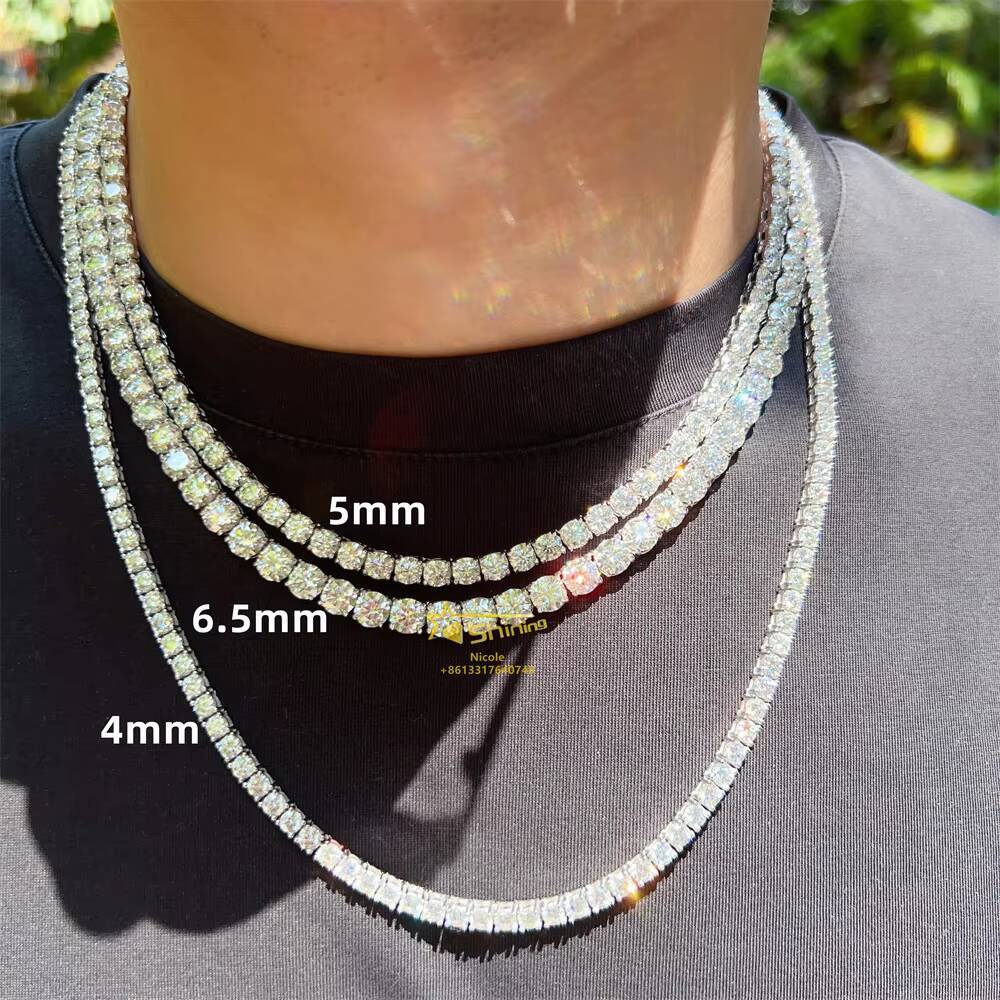 Hip Hop Iced Out Fine Jewelry Necklace Women Men 925 Sterling Silver 2MM 3MM 4MM 5MM Moissanite Vvs Diamond Tennis Chain