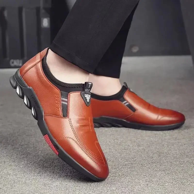 Mens Casual Leather Shoes Spring Mens Shoes Comfortable Slip-on Work Shoes Male Soft Non-slip Loafers Summer Flat Shoes 250717