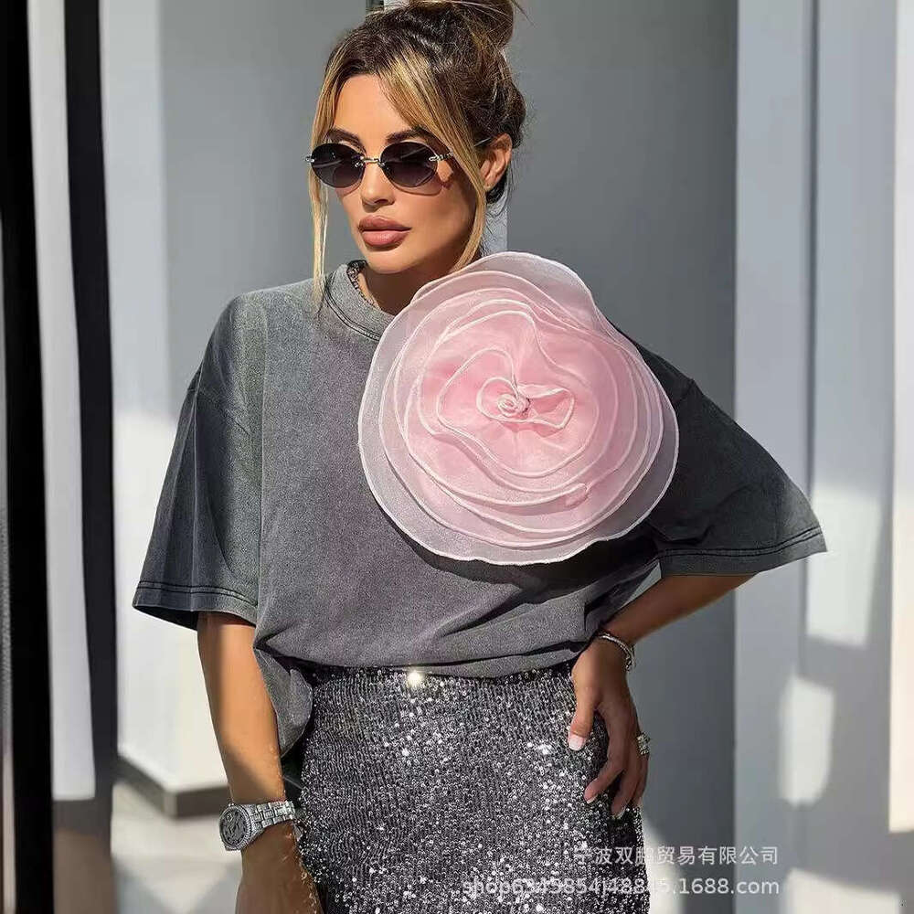 Summer New Washed Wax-Dyed Faded Short-Sleeve Street Style Vintage Cotton T-Shirt For Women B5