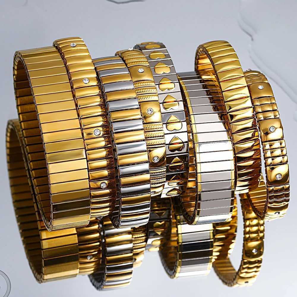 18K Gold Plated Stainless Steel Adjustable Bracelet Fashion Elastic Metal Bracelet Trendy Jewelry Accessories Official X250718