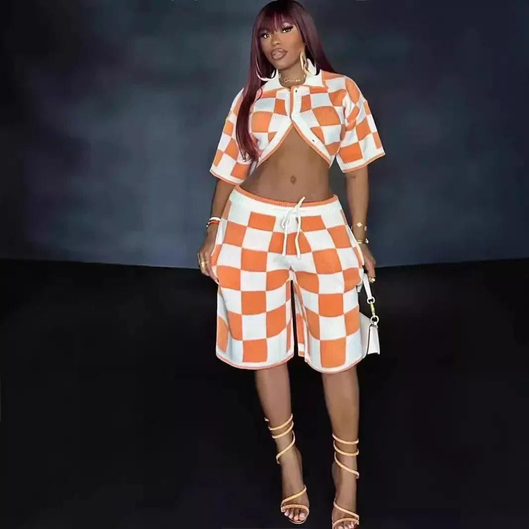 Europe Ins Wind Burst Loose Men and Women Neutral Three-color Checkerboard Knit Suit 250718