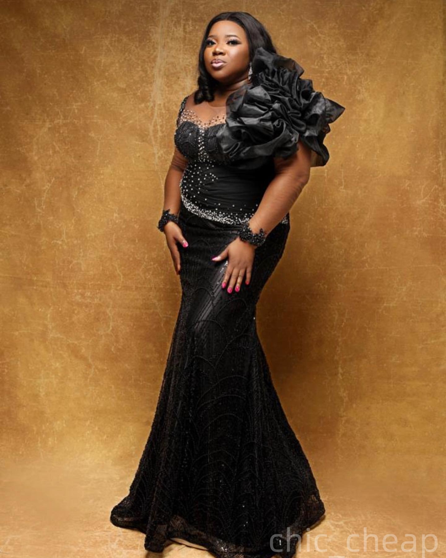 Black Mermaid Prom Dresses 2025 Beaded Sequined Sheer Neck Evening Formal Party Second Birthday Engagement Gowns Plus Size Dress For Special Occasions