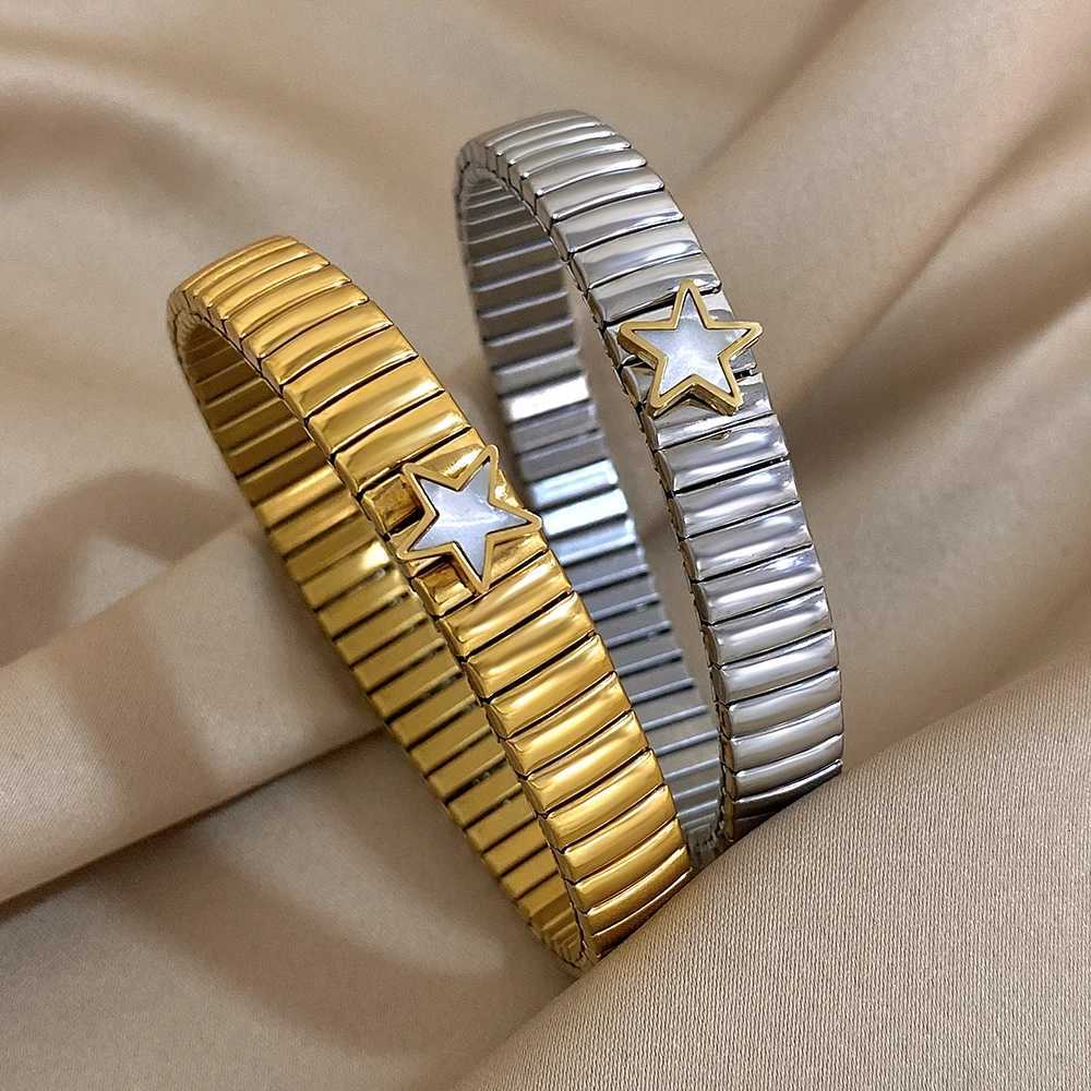 New Stainless Steel Elastic Shell Star Love Ring Bangle For Women Men Trend Charm Watch Strap Bracelet Waterproof Adjustable X250718