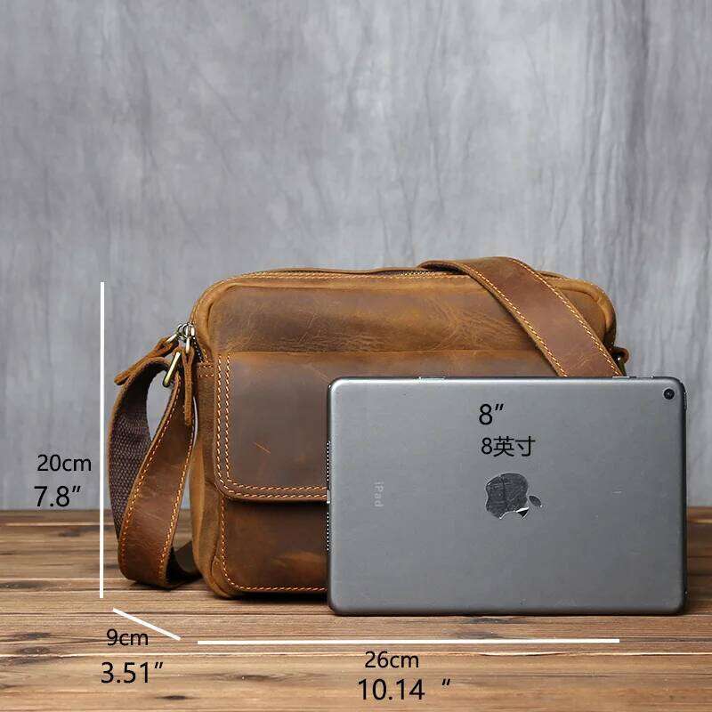 NZPJ Retro Leather Men's Messenger Casual Top Layer Cowhide Shoulder Bag Horizontal Backpack Suitable For 9 Inch Ipad MDNG