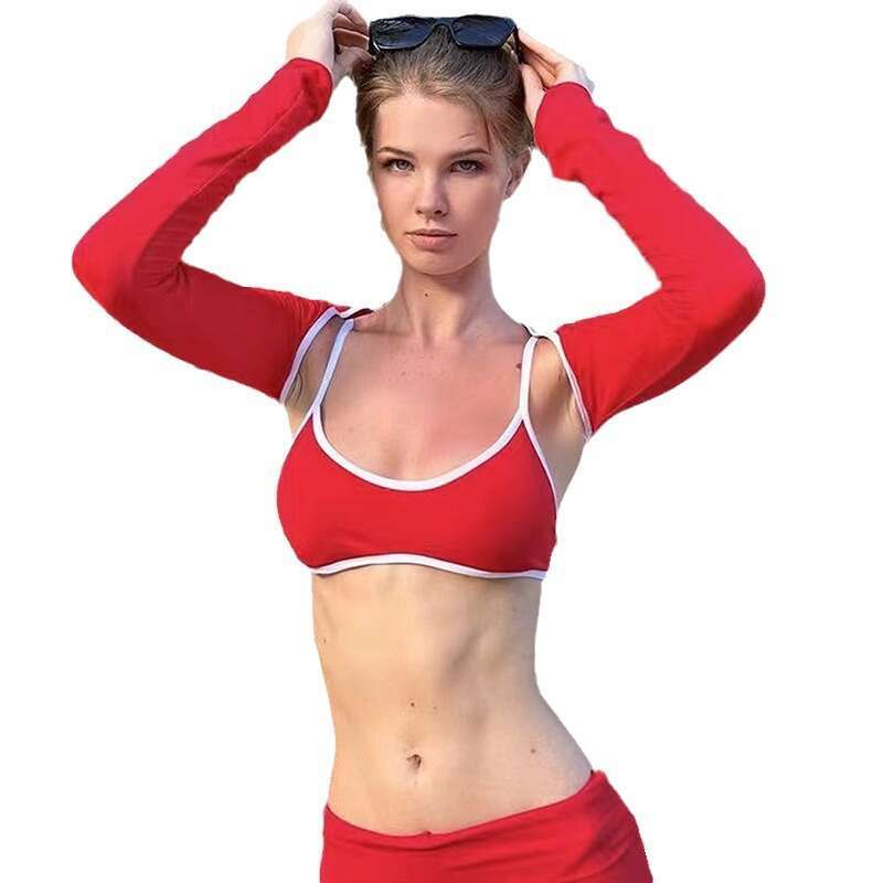 Long Sleeve Shawl Two-Piece Autumn New Women's Black And White Color Block Camisole Set B5