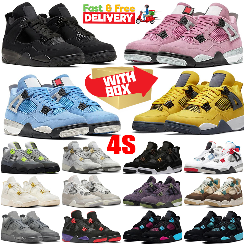 with box 4 4s basketball shoes Black Cat Metallic Gold Military White Bred Red Cement Thunder Oreo Cool Grey University Blue Pine Green Sneakers